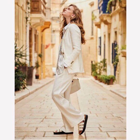 RW&CO Linen Blend Wide Leg Mid Rise Pants Off White Color Plus Size - Picture 2 of 13